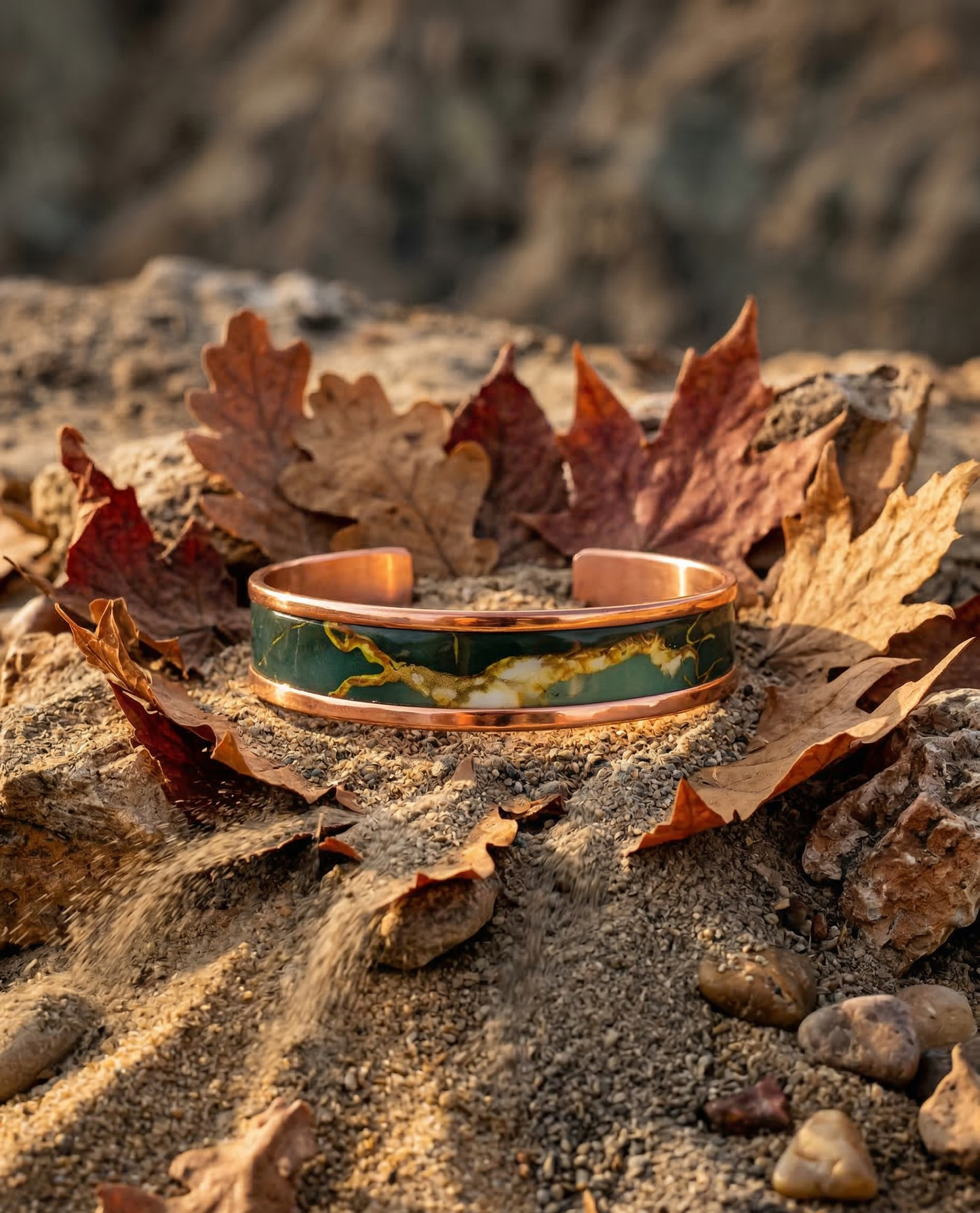 Bakır Bileklik - Zümrüt Akışı